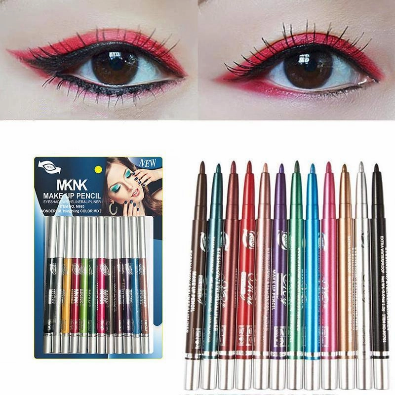 12 Colours Eyeliner Pencil Cosmetic Tool Makeup Pen Set Eye Shadow Glitter