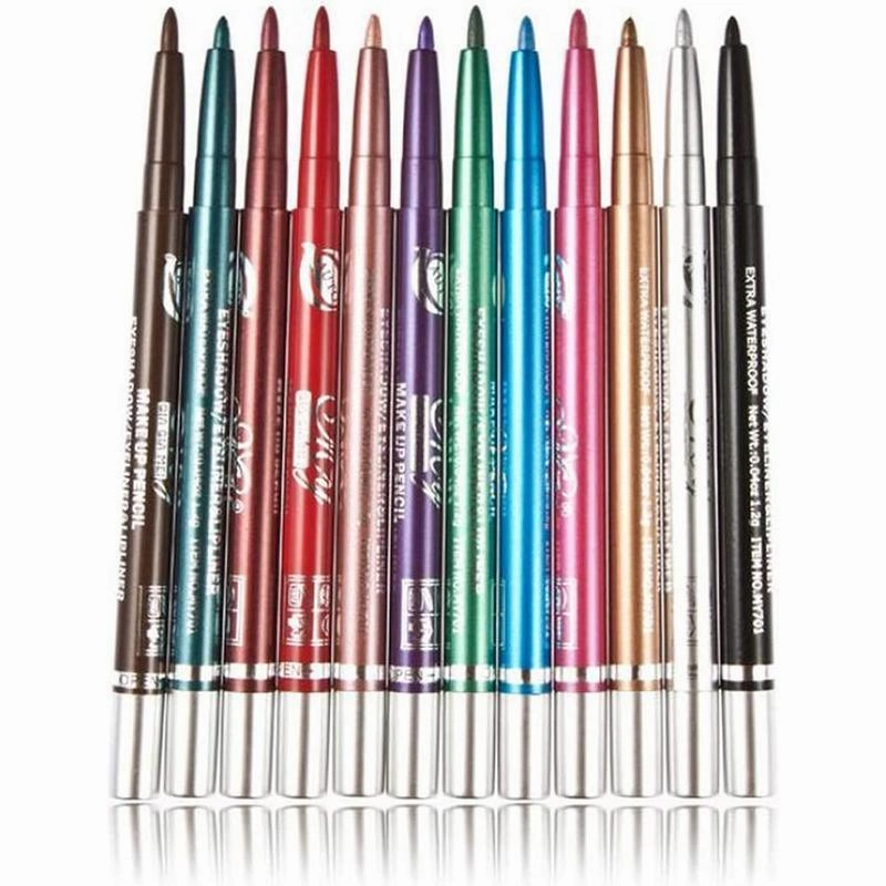 12 Colours Eyeliner Pencil Cosmetic Tool Makeup Pen Set Eye Shadow Glitter