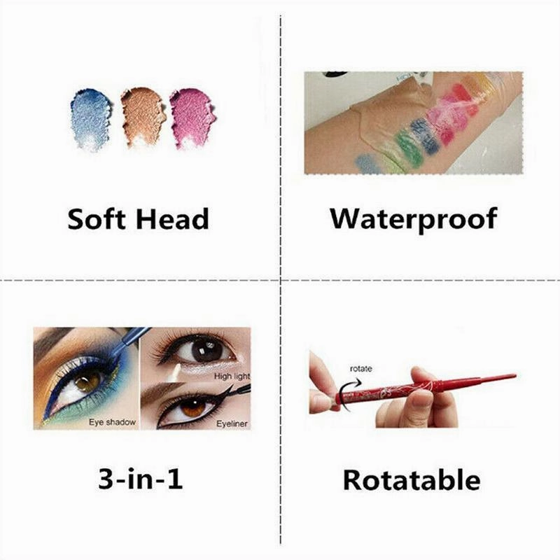 12 Colours Eyeliner Pencil Cosmetic Tool Makeup Pen Set Eye Shadow Glitter