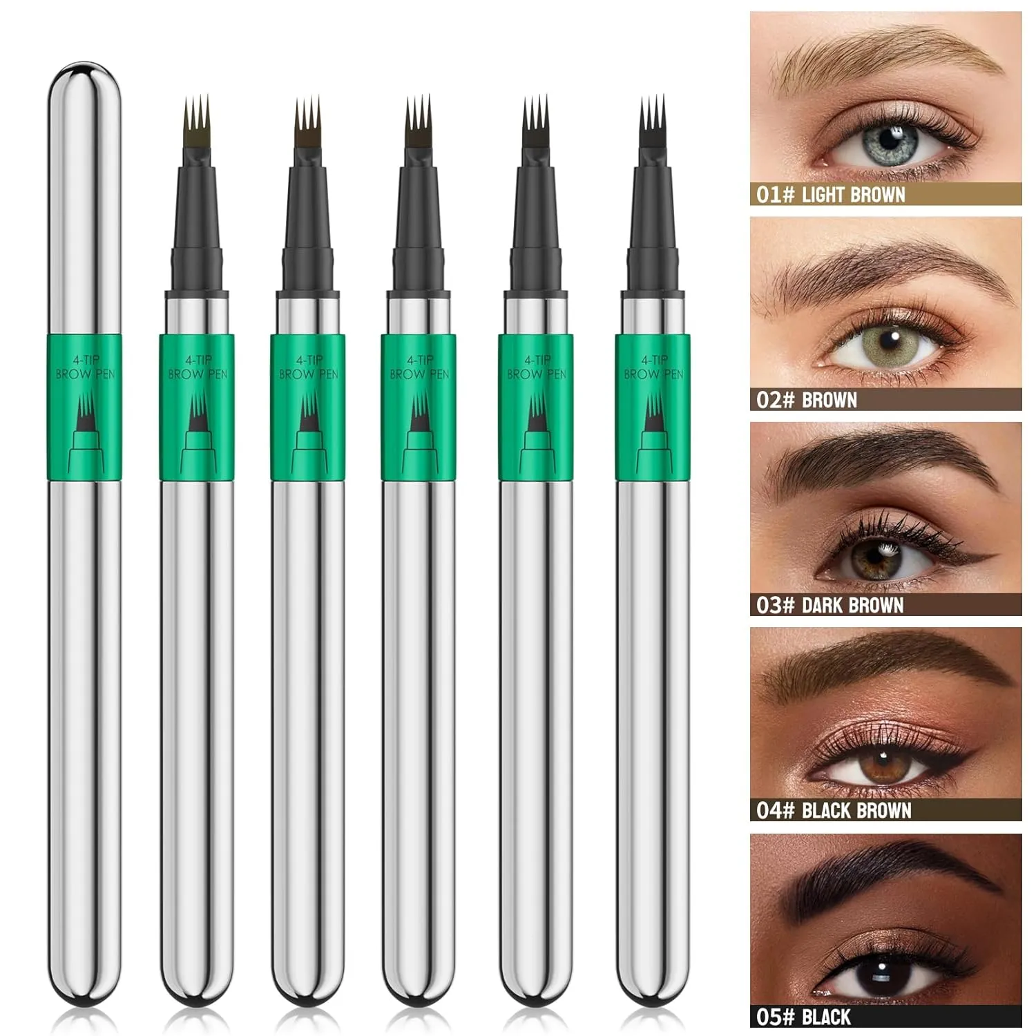 2 Pcs Microblading Eyebrow Pen Set with Eyebrow Brush, 3D Waterproof 4-Tip Precision Eyebrow Pencil, Long-Lasting Natural Fine Stroke Magic Eyebrow Pencil for Women Stay All Day (Black Brown)