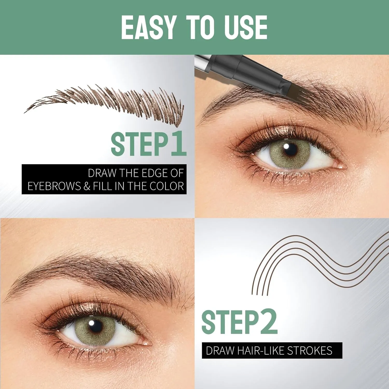 2 Pcs Microblading Eyebrow Pen Set with Eyebrow Brush, 3D Waterproof 4-Tip Precision Eyebrow Pencil, Long-Lasting Natural Fine Stroke Magic Eyebrow Pencil for Women Stay All Day (Black Brown)