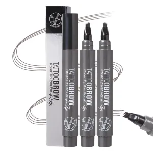 2 Pcs Microblading Eyebrow Pencil, 2025 Upgraded Waterproof 4-Tip Microblading Eyebrow Pen, Natural Fine Stroke Hair Like Eye Brow Pencils for Women Stay on All Day (Gray)