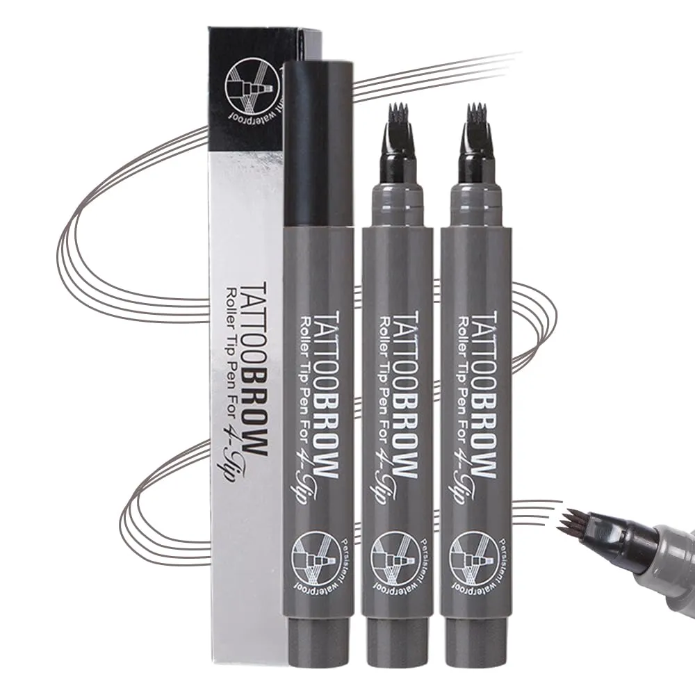 2 Pcs Microblading Eyebrow Pencil, 2025 Upgraded Waterproof 4-Tip Microblading Eyebrow Pen, Natural Fine Stroke Hair Like Eye Brow Pencils for Women Stay on All Day (Gray)