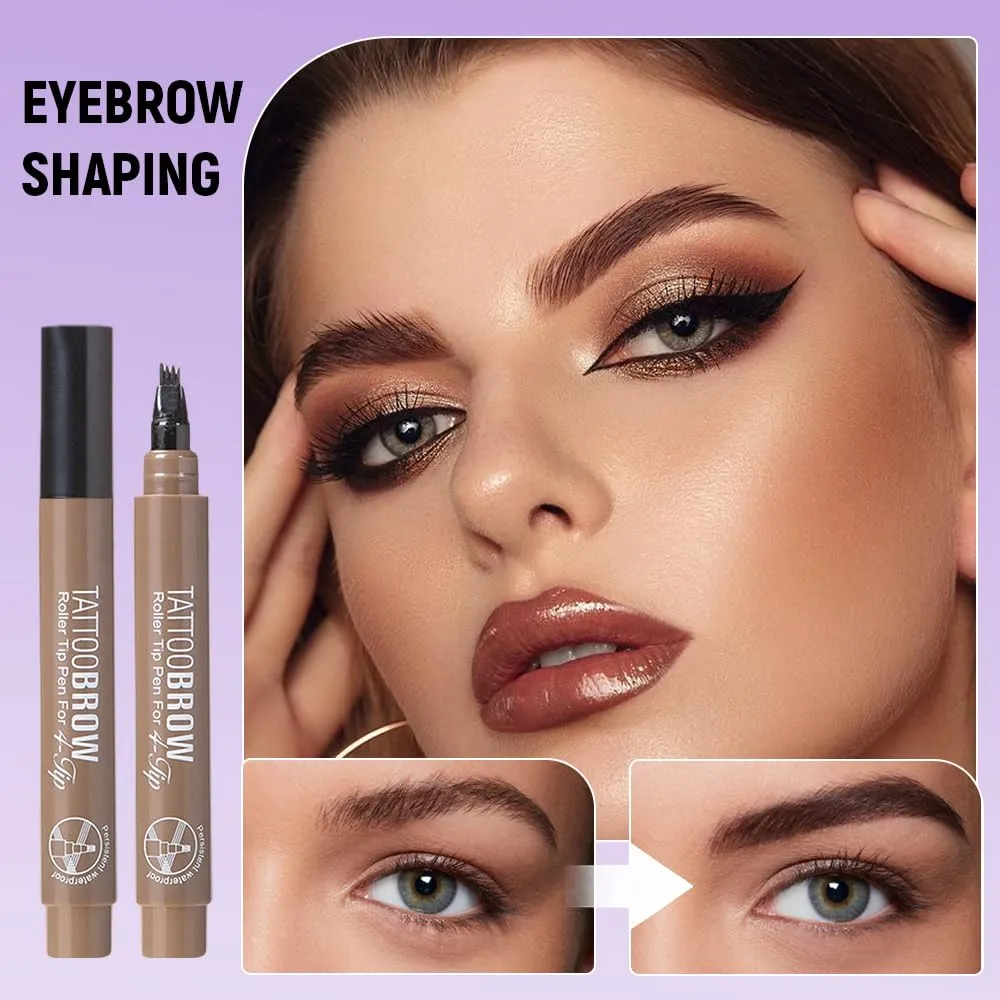 2 Pcs Microblading Eyebrow Pencil, 2025 Upgraded Waterproof 4-Tip Microblading Eyebrow Pen, Natural Fine Stroke Hair Like Eye Brow Pencils for Women Stay on All Day (Gray)