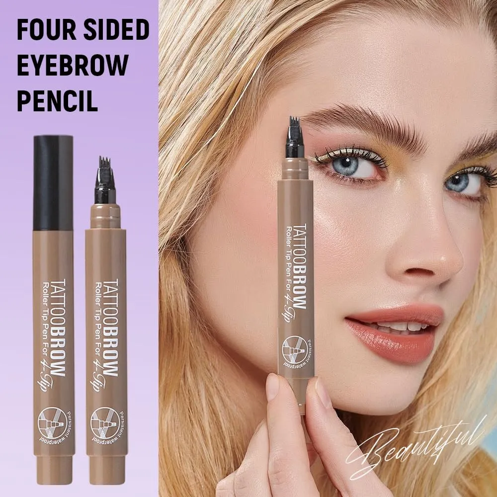 2 Pcs Microblading Eyebrow Pencil, 2025 Upgraded Waterproof 4-Tip Microblading Eyebrow Pen, Natural Fine Stroke Hair Like Eye Brow Pencils for Women Stay on All Day (Gray)