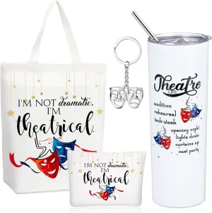 4 Pcs Graduation Theatre Gift for Women Includes Musical Comedy Mask Canvas Bag Makeup Bag Keychain 20 oz Tumbler with Lid and Straw Musical Theater Themed Mothers Day Gift for Teacher