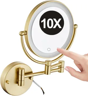 8" Brushed d Double Sided 1X/10X Magnifying LED Lighted Makeup Vanity Mirror with Stepless Dimming, Hardwired Adjustable Wall Mounted Cosmetic Mirror, Bathroom HD Shaving Mirror,Screen Touch