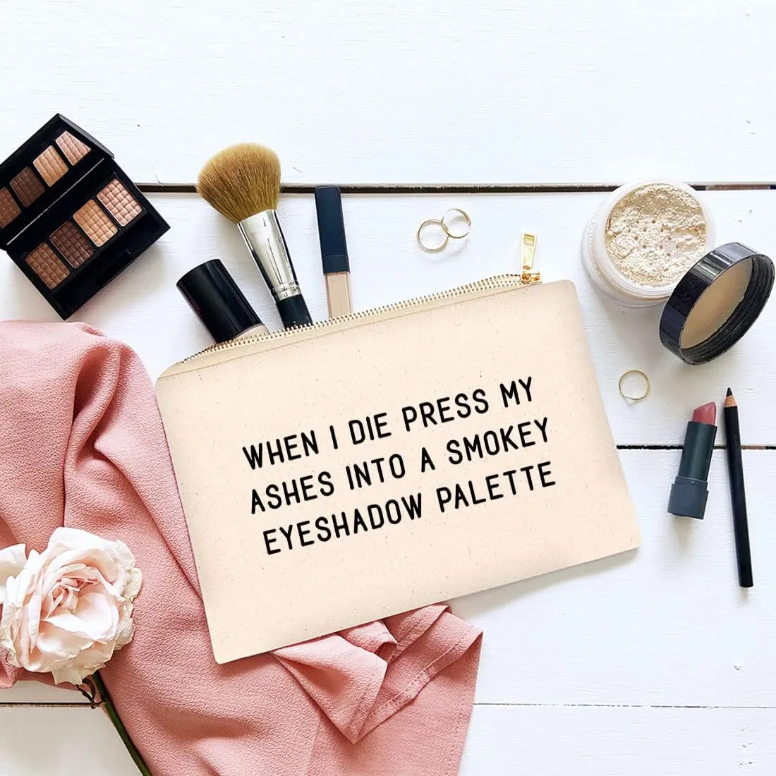 Andaz Press Funny Makeup Bag Canvas Cosmetic Bag When I Die Press My Ashes Into A Smokey Eyeshadow Palette Makeup Pouch For Purse Travel Pouch Pencil Bag Cute Birthday Gifts for Women 6.5 x 9 Inch