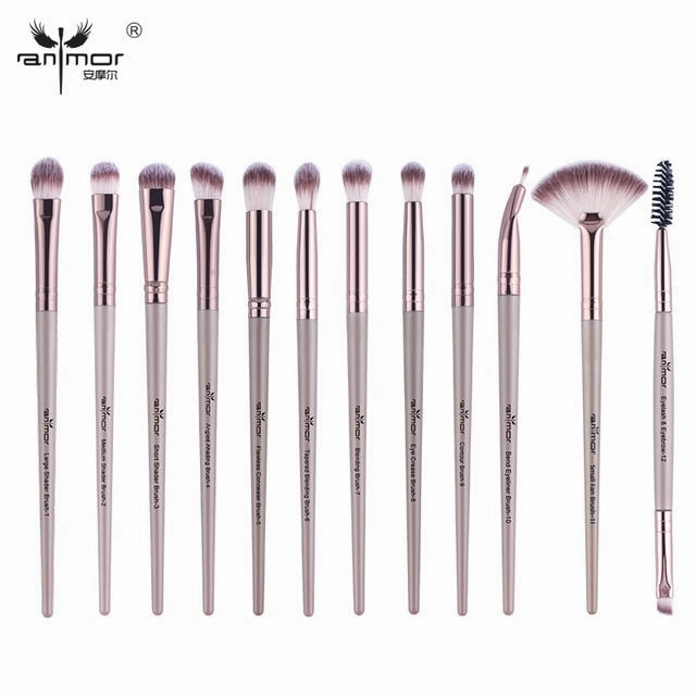 Anmor Makeup Brushes Set 12pcs/lot Eye Shadow Blending Eyeliner Eyelash Eyebrow Brushes For Make up Professional Eyeshadow Brush