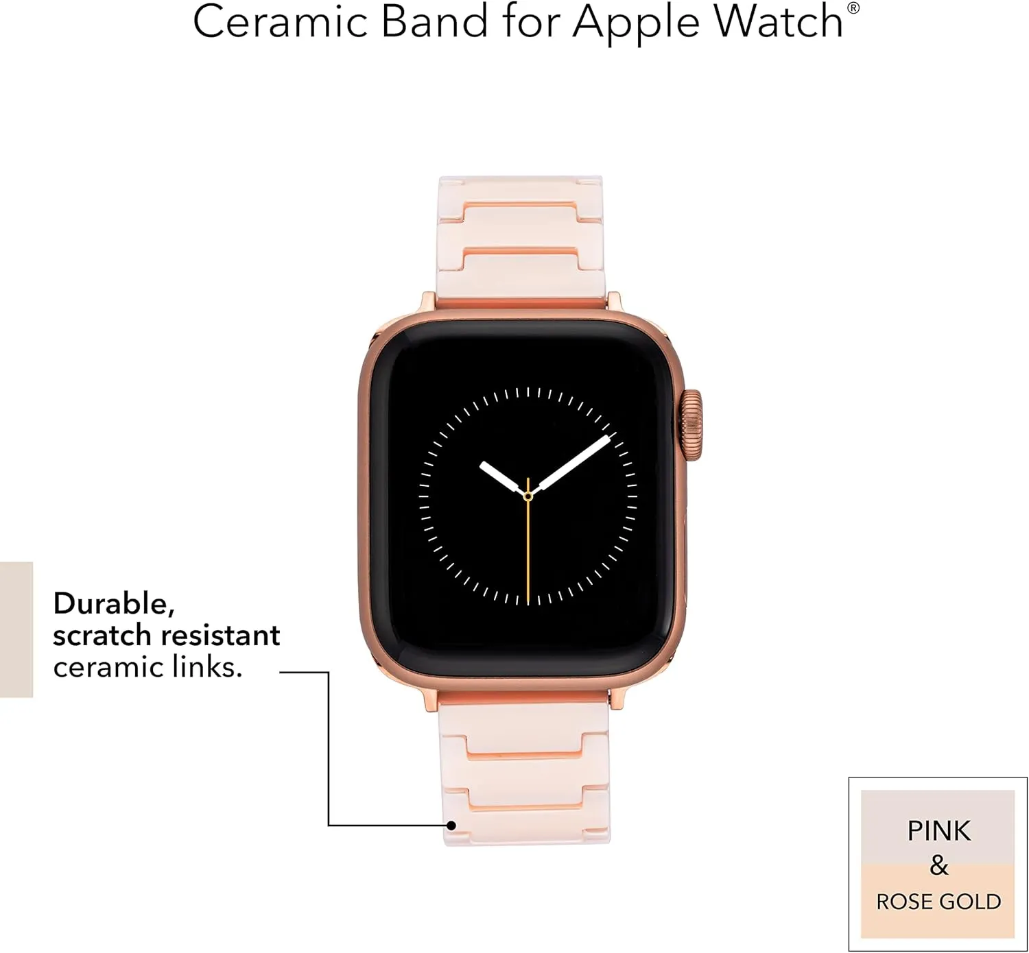 Anne Klein Ceramic Link Fashion Bracelet for Apple Watch, Secure, Adjustable, Apple Watch Replacement Band, Fits Most Wrists