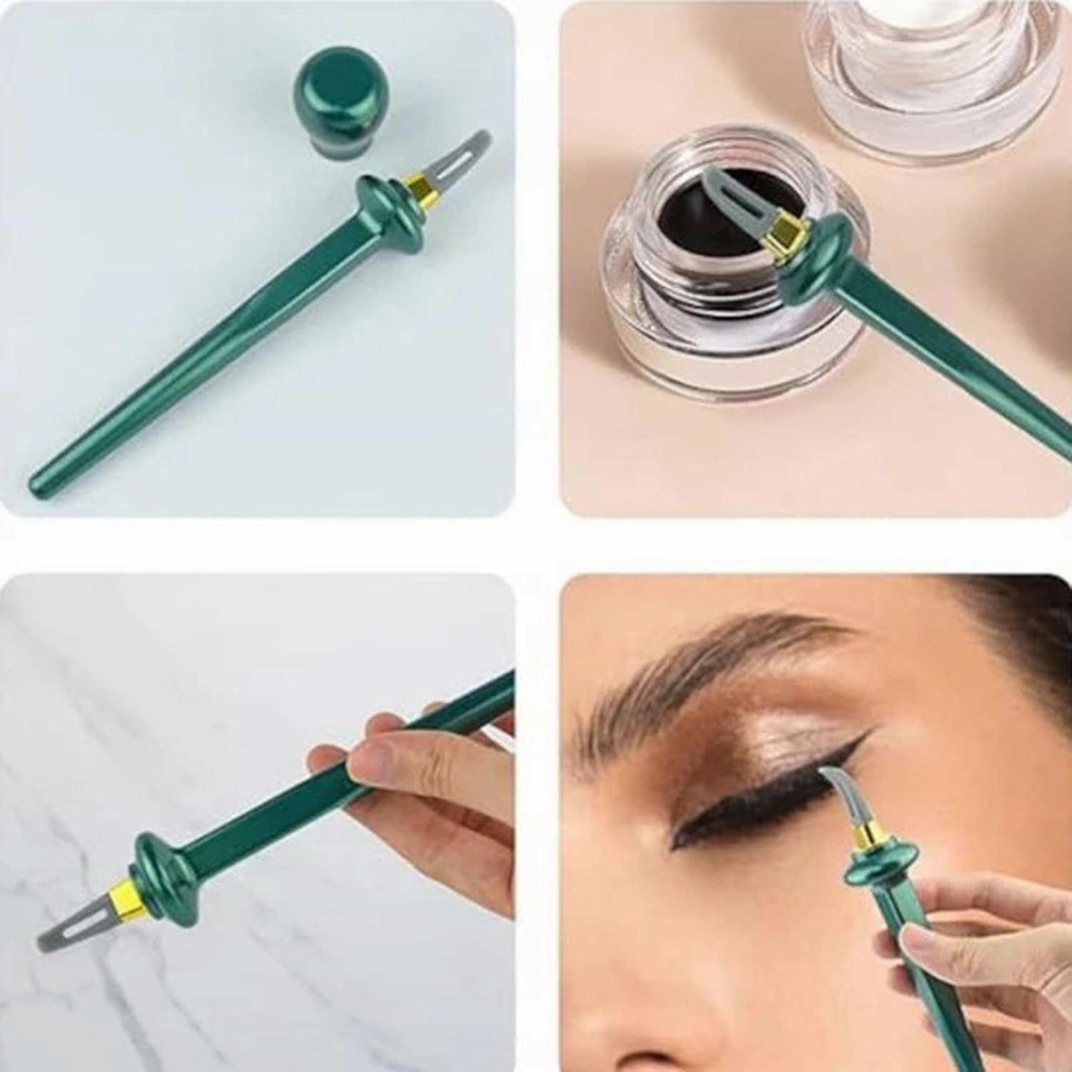 Arcbelle Eyeliner Set - Waterproof Silicone Applicator with Cream & Stencil, Smudge-Proof Makeup Tool for Precise Lines (1PCS*Green (Brown Black Eyeliner Cream))