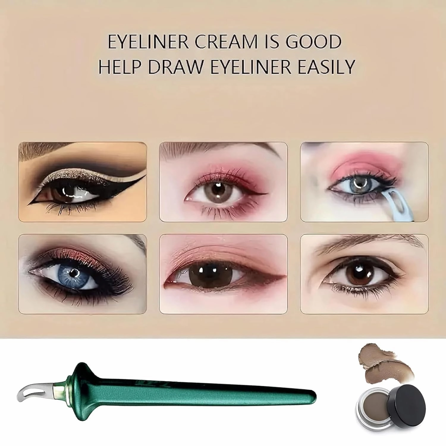 Arcbelle Eyeliner Set - Waterproof Silicone Applicator with Cream & Stencil, Smudge-Proof Makeup Tool for Precise Lines (1PCS*Green (Brown Black Eyeliner Cream))