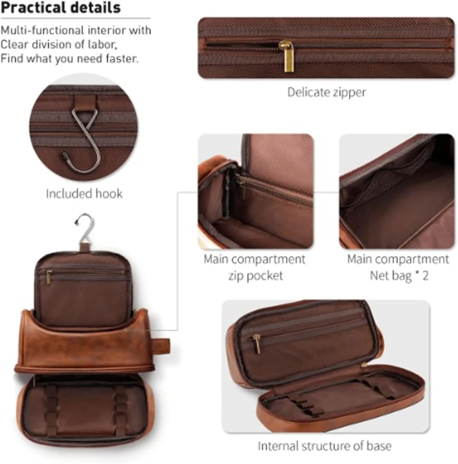 Customized Toiletry Bag Hanging Travel Organizer, Personalized Large Capacity Bag with Name Text, Custom Waterproof Leather Bathroom Dopp Shaving Kit for Men Dad Father’s Day Gift