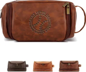 Customized Toiletry Bag Hanging Travel Organizer, Personalized Large Capacity Bag with Name Text, Custom Waterproof Leather Bathroom Dopp Shaving Kit for Men Dad Father’s Day Gift