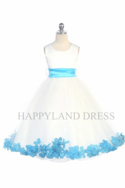 D2570 Ivory Dress with Flower Petals and Sash (26 Diff. Colors)