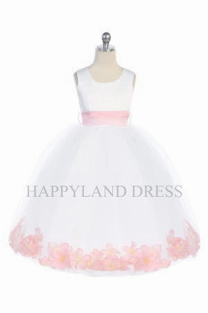D2570 Ivory Dress with Flower Petals and Sash (26 Diff. Colors)