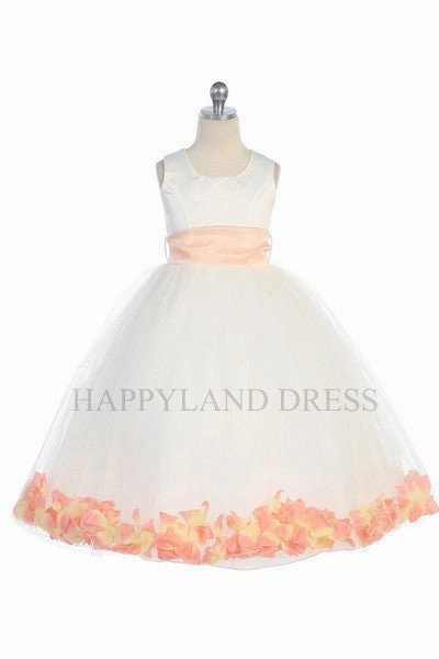 D2570 Ivory Dress with Flower Petals and Sash (26 Diff. Colors)
