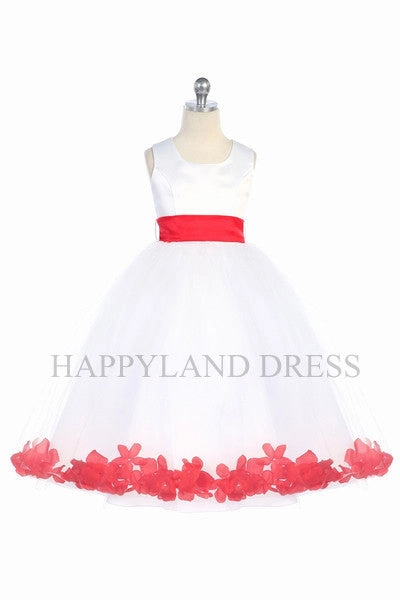 D2570 Ivory Dress with Flower Petals and Sash (26 Diff. Colors)