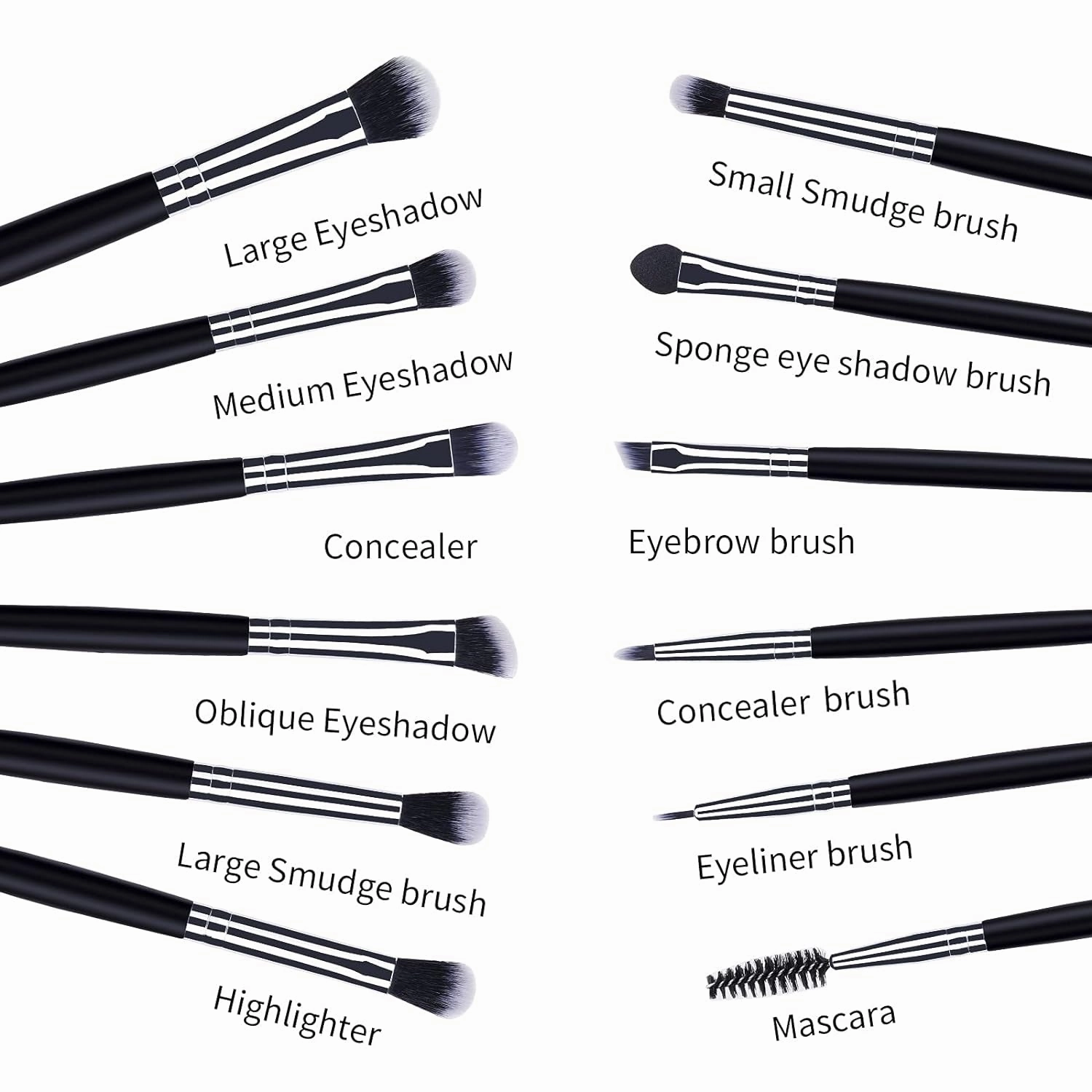 Eye Makeup Brushes 12Pcs Eyeshadow Makeup Brushes Set with Soft Synthetic Hairs & Real Longer Wood Handle for Eyeshadow, Eyelash,Eyebrow, Eyeliner, Blending, Conclear(Black)