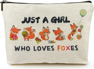 Fox Makeup Bags for Women, Cute Fox Themed Gifts for Girls, Just A Girl Who Loves Foxes Cosmetic Pouch for Mom Teens Daughter Sister Bestie, Funny Animal Lovers Stuff Birthday Christmas Decorations