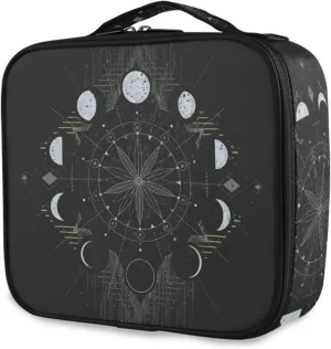 Golden Moon phases mystical Makeup Bag Travel Cosmetic Bag Large Train Case with Adjustable Dividers