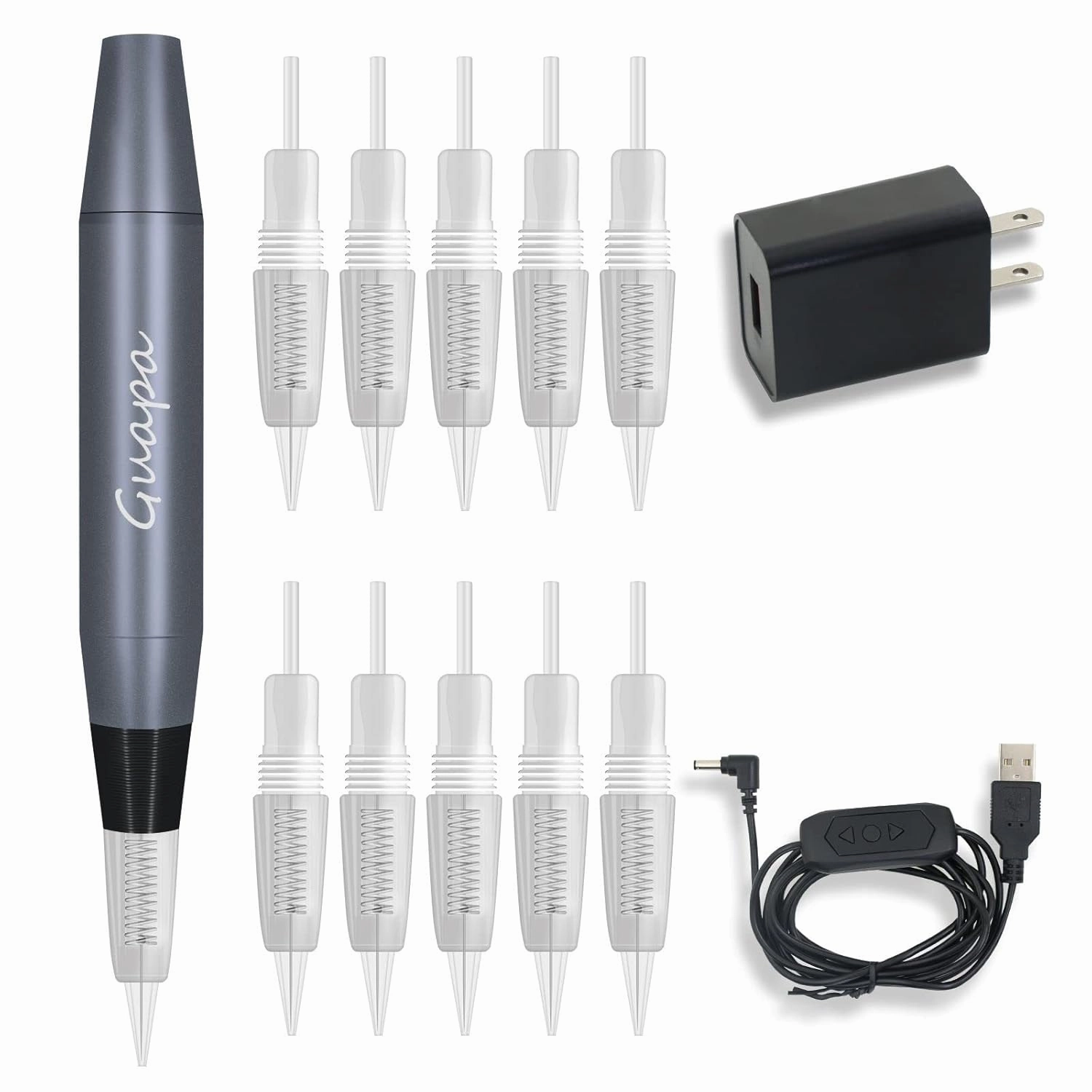 Guapa Microblading Tattoo Machine Electric MST Permanent Makeup Machine Tattoo Gun Device with 50pcs Cartridge Needles for Eyebrow Eyeliner Lip Body Art Beauty (Machine Gray 50pcs Needles)