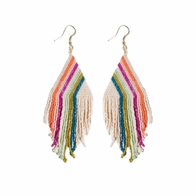 Haley Falling Lines Beaded Fringe Earrings Rainbow
