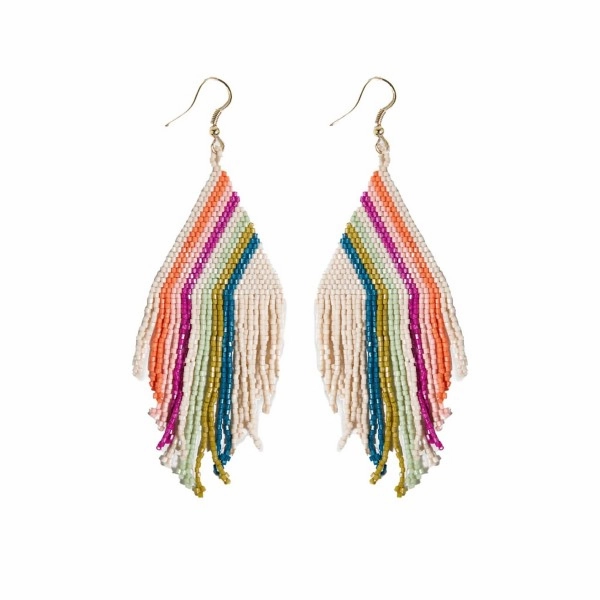 Haley Falling Lines Beaded Fringe Earrings Rainbow