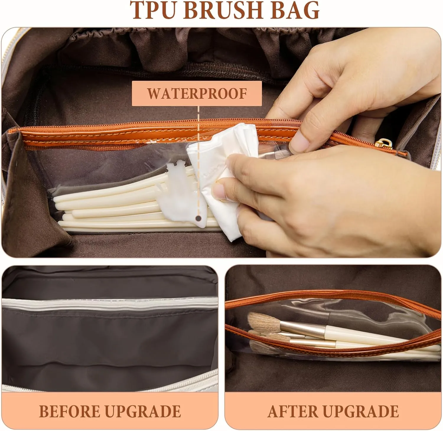 Initial Makeup Bag Large Capacity Travel Cosmetic Bag for Women PU Leather Open Flat Toiletry Bag with Handle and Divider Personalized Gifts for Women (Brown A)