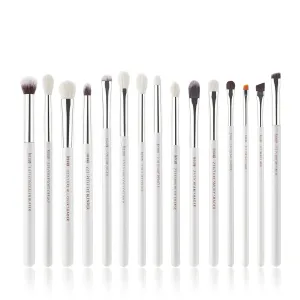 Jessup Small Eye Makeup Brush Set Professional 15pcs White/Silver Premium Natural-synthetic Eye Shadow Blending Concealer Eye & Brow Liner Brushes, T237