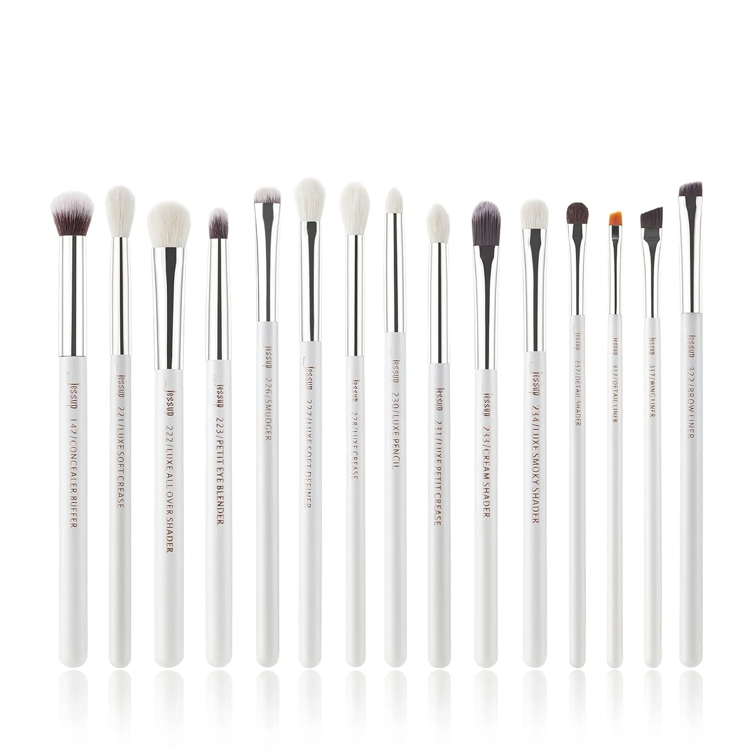 Jessup Small Eye Makeup Brush Set Professional 15pcs White/Silver Premium Natural-synthetic Eye Shadow Blending Concealer Eye & Brow Liner Brushes, T237