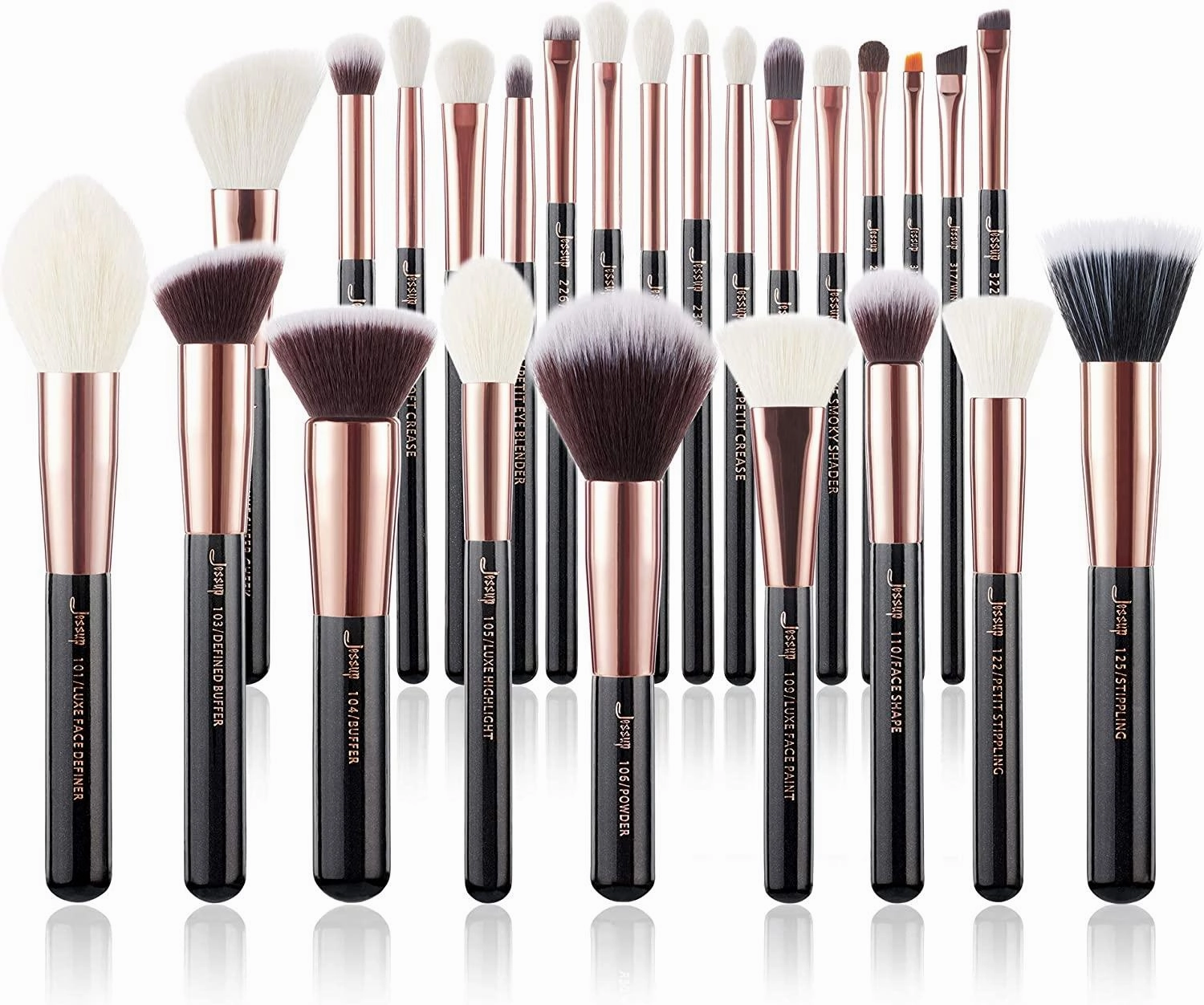 Jessup Brand 25pcs Professional Makeup Brush Set (Black Silver)