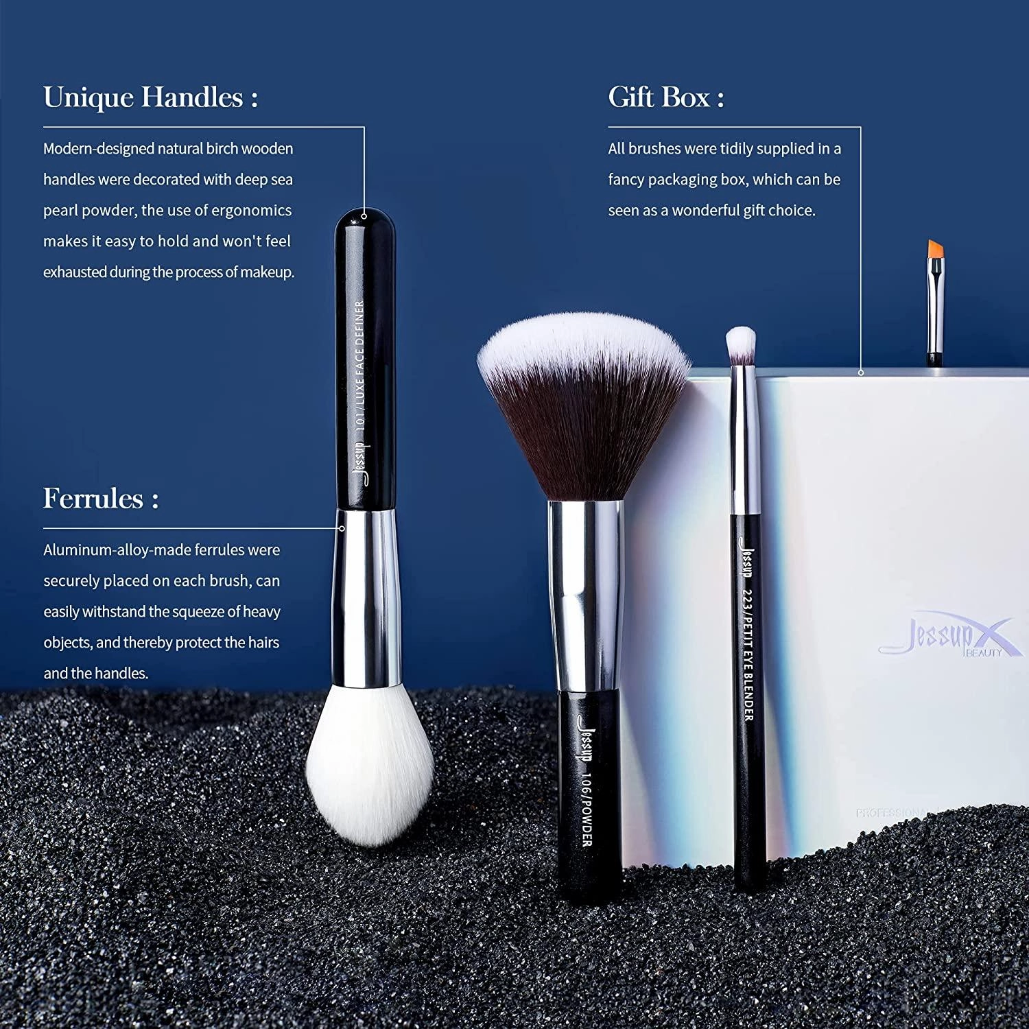 Jessup Brand 25pcs Professional Makeup Brush Set (Black Silver)