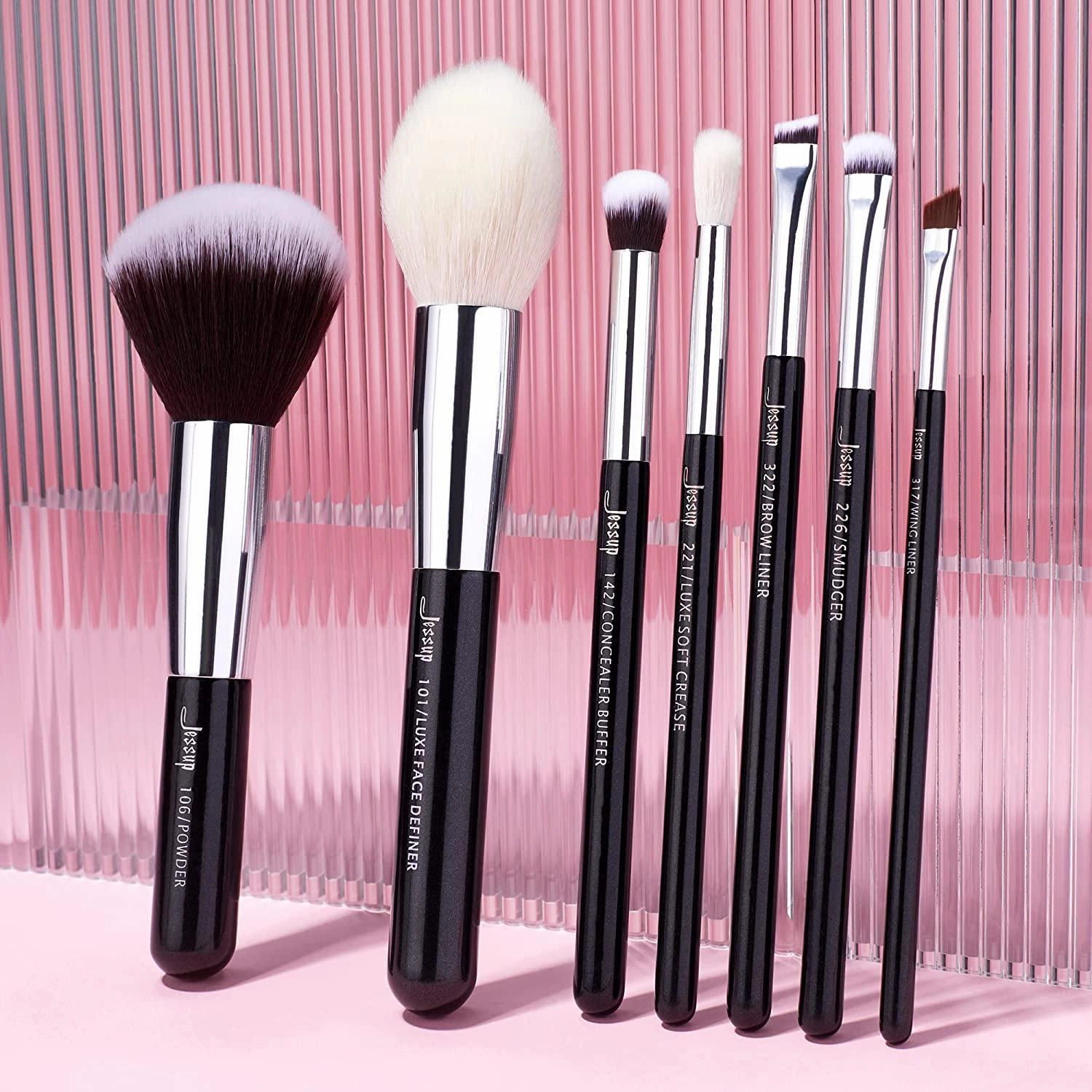 Jessup Brand 25pcs Professional Makeup Brush Set (Black Silver)