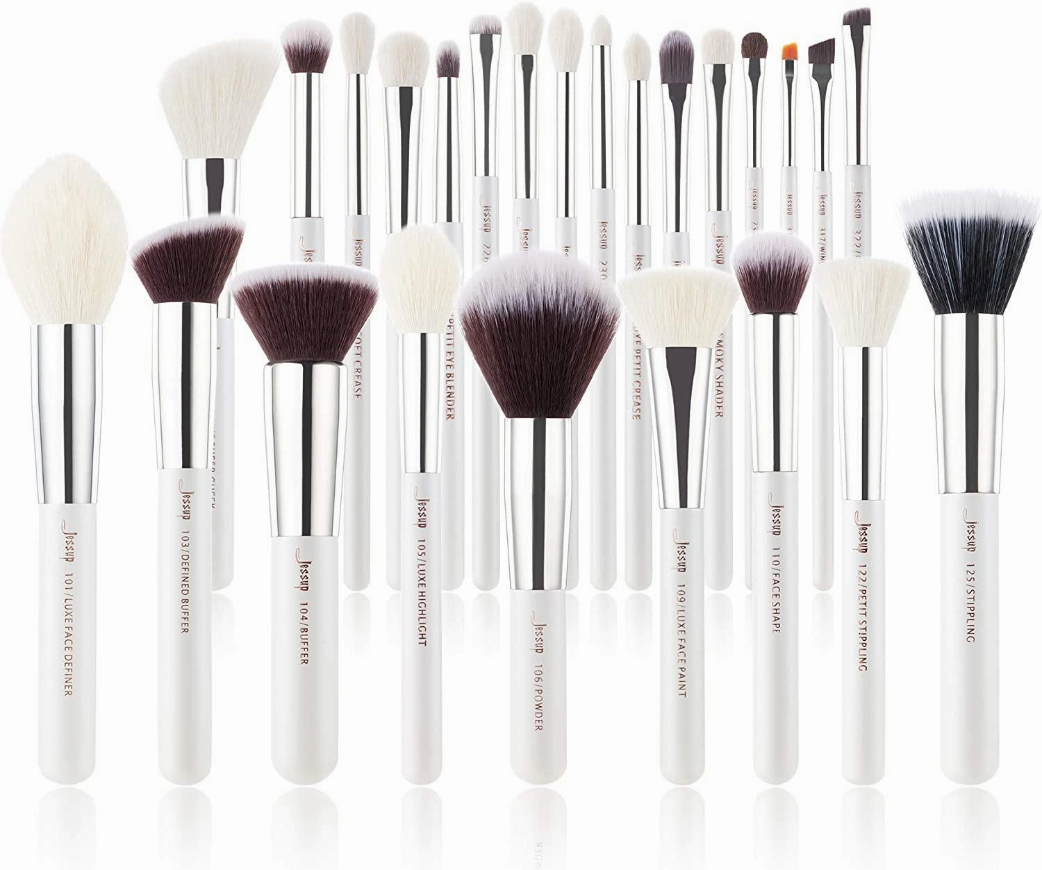 Jessup Brand 25pcs Professional Makeup Brush Set (Black Silver)
