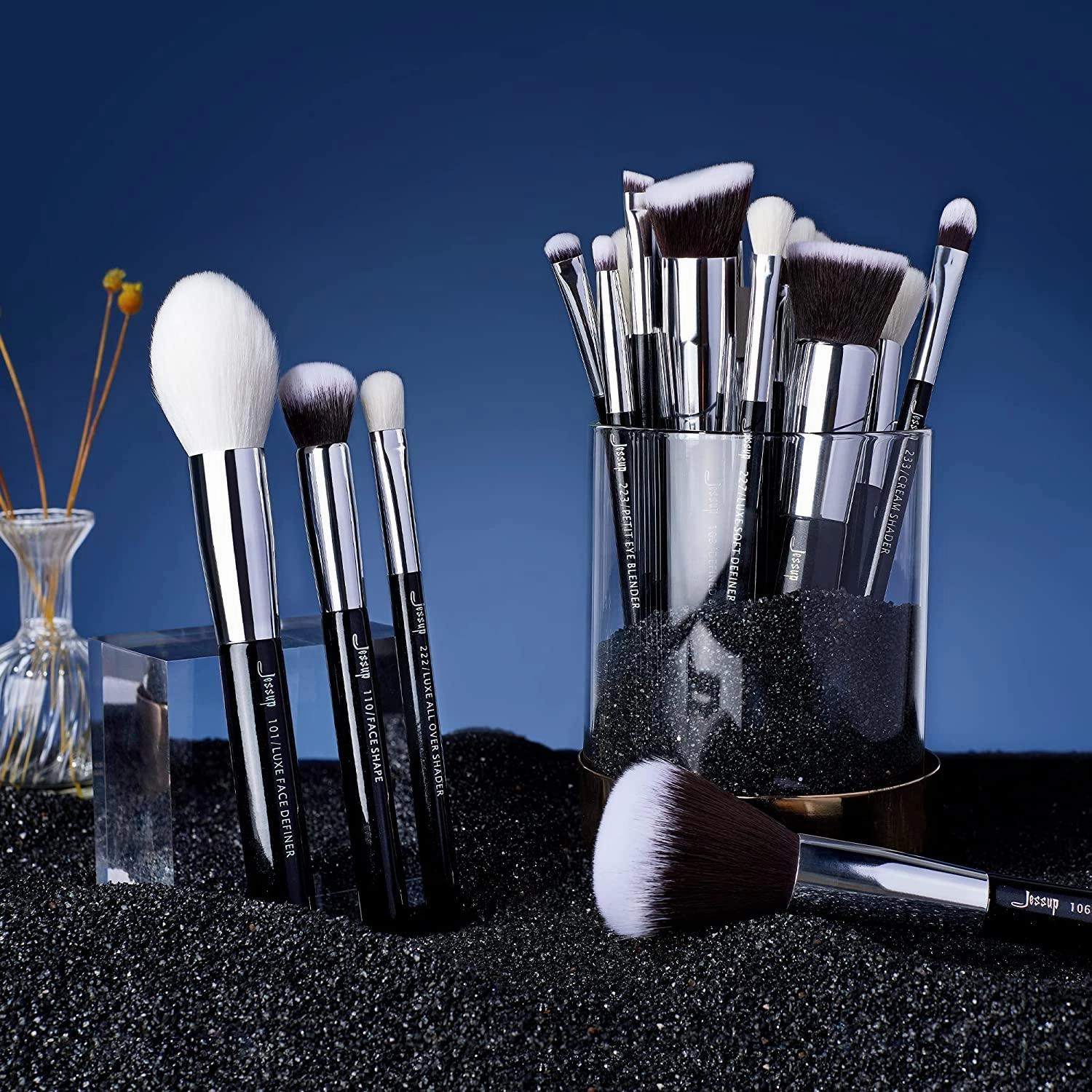 Jessup Brand 25pcs Professional Makeup Brush Set (Black Silver)