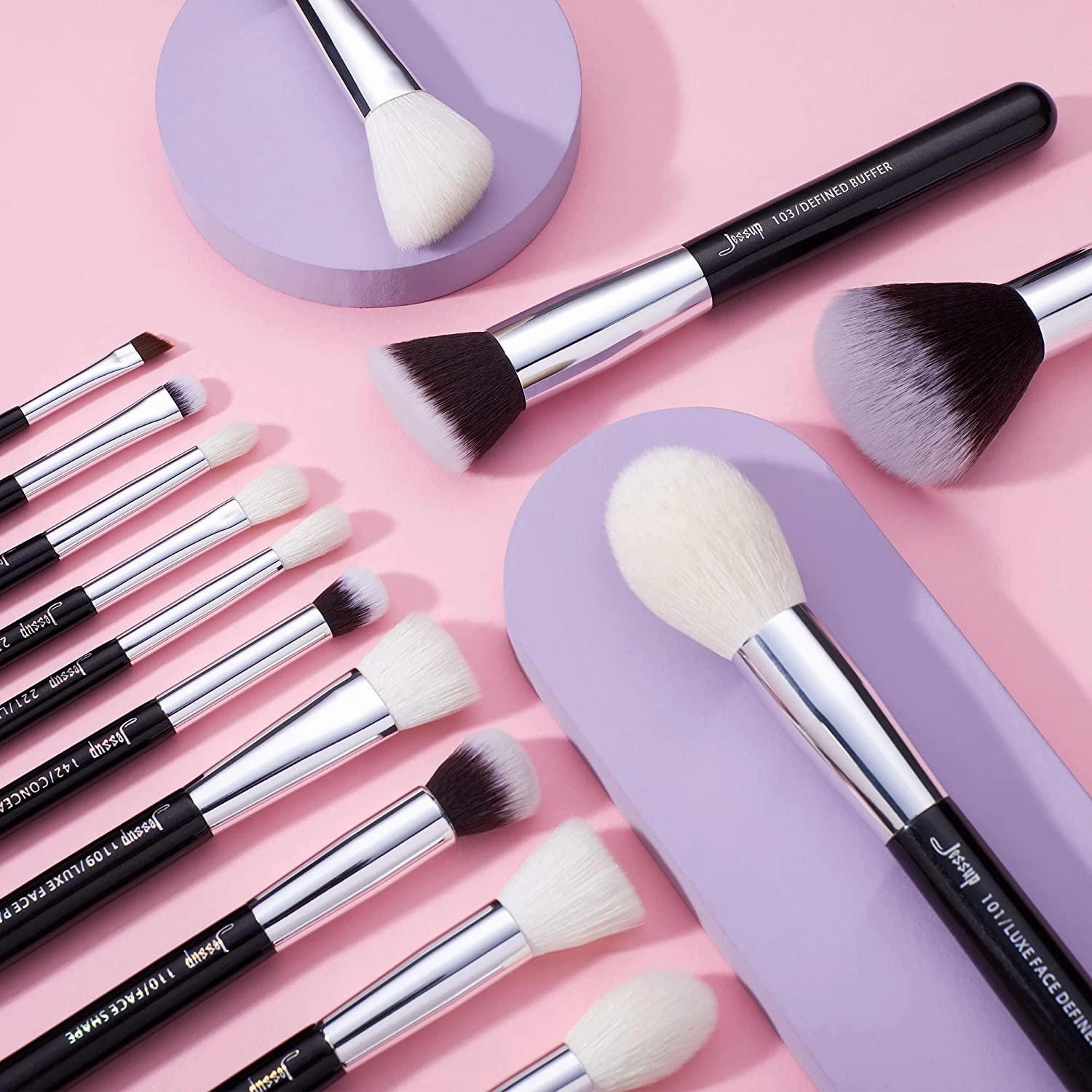 Jessup Brand 25pcs Professional Makeup Brush Set (Black Silver)
