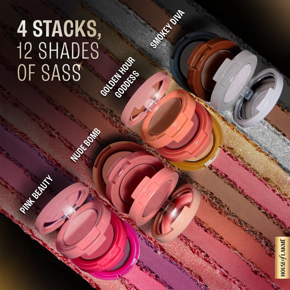 Lakme 9 To 5 Eyeconic Cream Powder Eyeshadow Stack - Nude Bomb