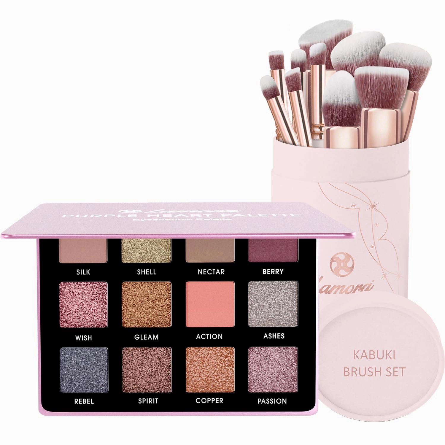 Lamora Eyeshadow Palette (Rose) with Kabuki Makeup Brush Set
