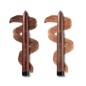 LAURA GELLER NEW YORK Kajal Longwear Kohl Eyeliner Pencil Duo - Dark Brown   Khaki - Smooth, Blendable Liner - Infused with Caffeine
