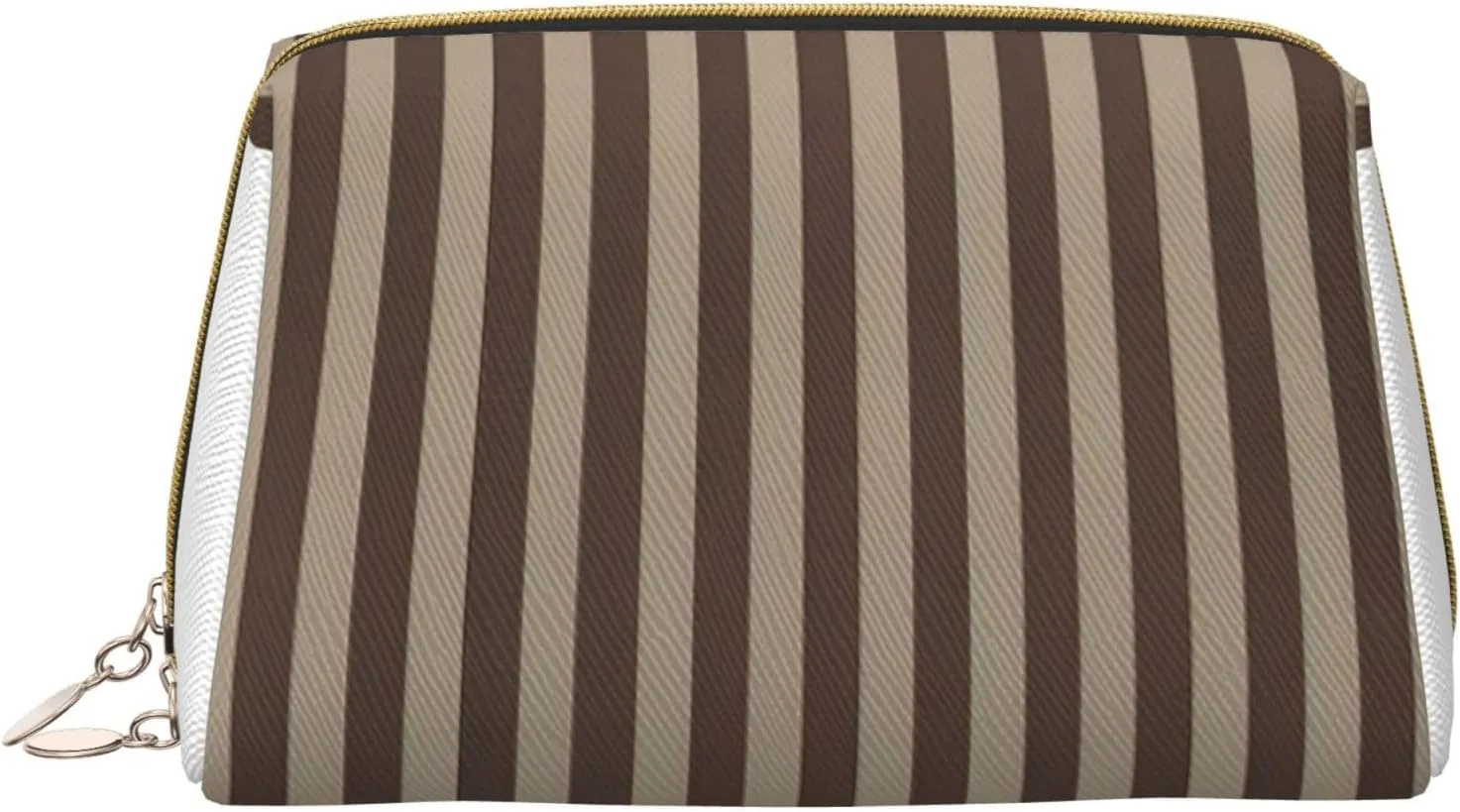 Leather Cosmetic Bag Portable Makeup Bag Travel Cosmetic Zipper Pouch Skincare Bag Brown Strip Print