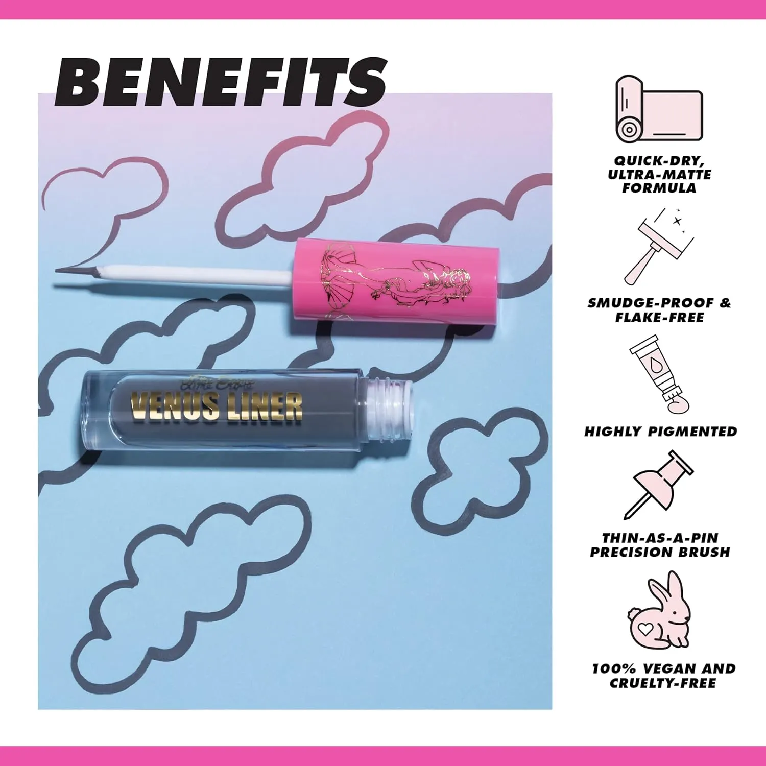 Lime Crime Venus Pigmented Liquid Eyeliner with Precision Brush, Misty (Cool Gray) - Ultra Matte Water-Based Formula is Long-Lasting, Smudge-Proof & Quickly Dries - Vegan & Cruelty-Free