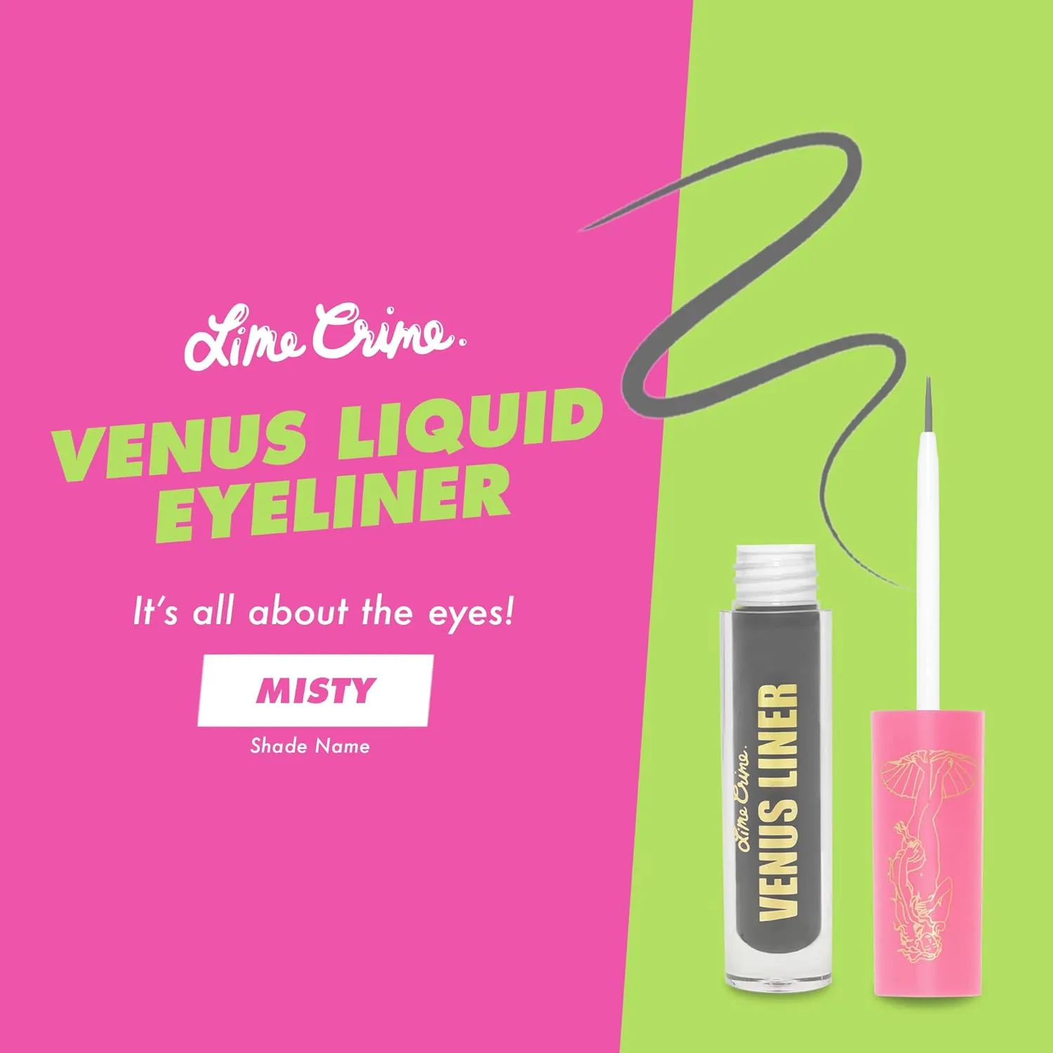 Lime Crime Venus Pigmented Liquid Eyeliner with Precision Brush, Misty (Cool Gray) - Ultra Matte Water-Based Formula is Long-Lasting, Smudge-Proof & Quickly Dries - Vegan & Cruelty-Free