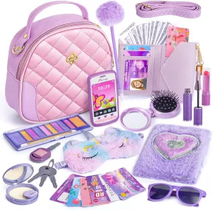 Little Girl Purse Accessories, My First Purse Set - Play Makeup Princess Plush Diary Unicorn Eye Mask Wallet Phone Pretend Credit Cards Kids Pretend Play Christmas Toy Gift for Girl Age 3 