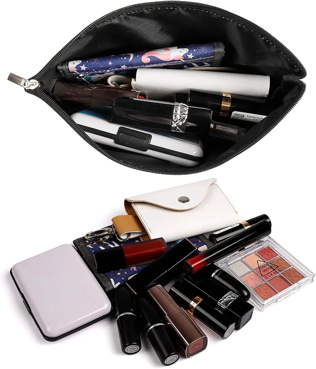 Makeup Bag for Women, Adorable Roomy Zipper Pouch Portable Organizer Cosmetic Bag Travel Storage Accessories (Charcoal Gray Orange Stripe)