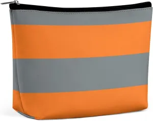 Makeup Bag for Women, Adorable Roomy Zipper Pouch Portable Organizer Cosmetic Bag Travel Storage Accessories (Charcoal Gray Orange Stripe)
