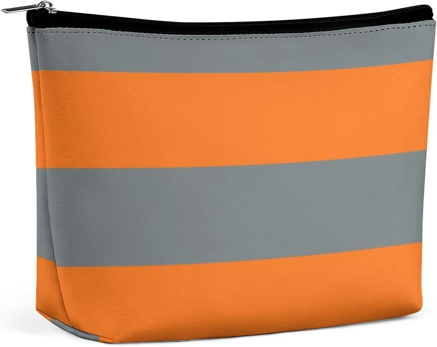 Makeup Bag for Women, Adorable Roomy Zipper Pouch Portable Organizer Cosmetic Bag Travel Storage Accessories (Charcoal Gray Orange Stripe)