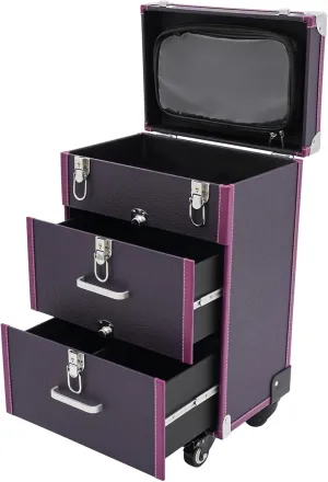 Makeup Train Case,Portable Aluminium Alloy Rolling Makeup Train Case Salon Cosmetic Trolley Organizer Box w/Lock & 2 Keys, Large Make Up Suitcase Cosmetic Trolley with 4 Wheels (Purple)
