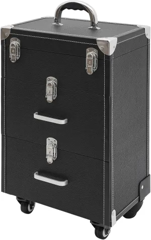 Makeup Trolley Case, 3 Layers Rolling Makeup Case with 4 Wheels Cosmetic Case, Professional Nail Polish Storage Makeup Train Organizer for Salon Barber (Black)