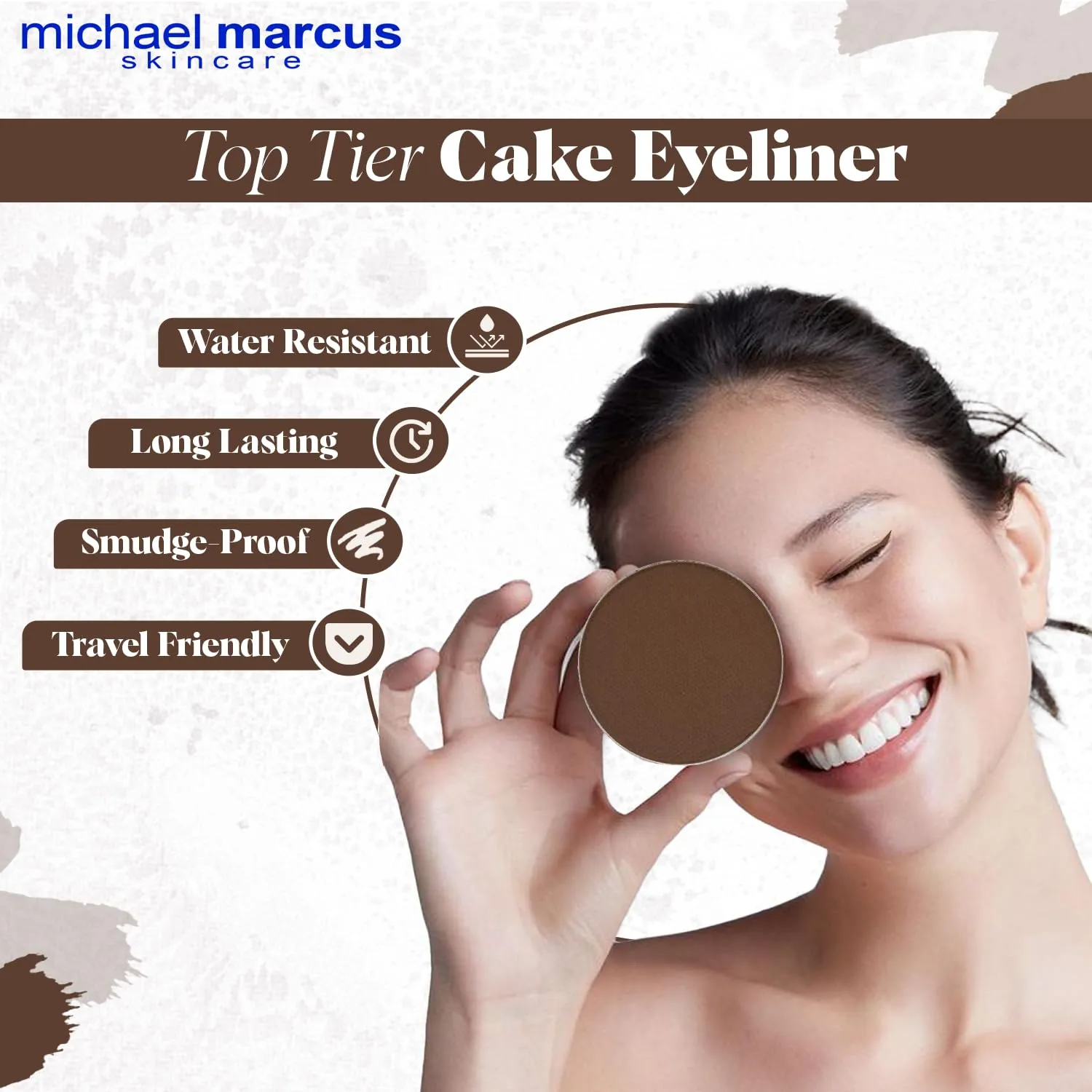 michael marcus Makeup Cake Eye Liner (Espresso) - Water Activated Dry Pressed, Long-Lasting, Vibrant Color & Smudge Resistant Brown Eyeliner - Cruelty & Paraben Free - For Beginner & Pro Makeup Artist